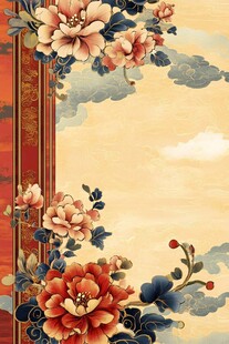 中式牡丹花卉古风背景图