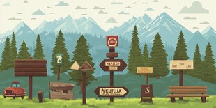 户外山林指示牌风景图