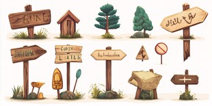 卡通风格户外指示牌集合