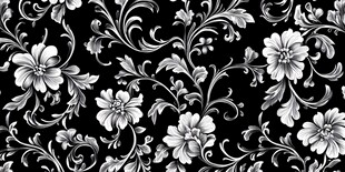 黑白花卉复古无缝装饰图案