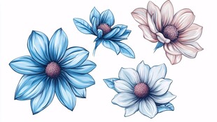 手绘清新花朵插画素材