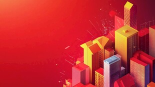 红色立体城市建筑景观