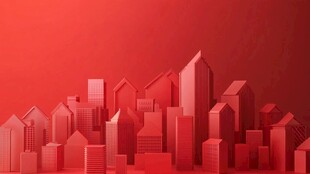 红色立体城市建筑景观