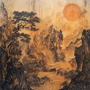 旭日下的壮丽山水图景