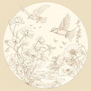 花鸟圆景图
