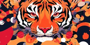 老虎插画 绚丽图案中的猛兽