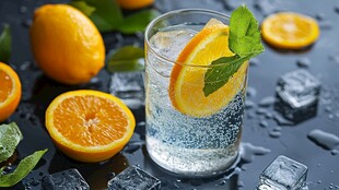 清凉橙味气泡水与鲜果