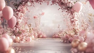 浪漫粉色系婚礼拱门场景