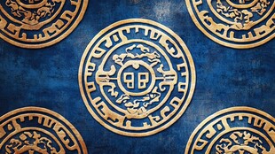 中式古典蓝色底纹金色图案