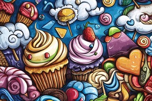 缤纷甜蜜的卡通甜点世界