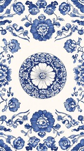 中式青花瓷花卉图案纹饰