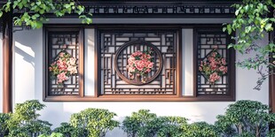 中式古典花窗的雅致景致