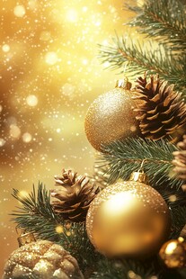 金色圣诞装饰装点圣诞树