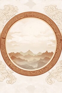 中式圆形山水意境插画