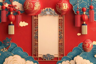 中式喜庆背景 空白装饰框