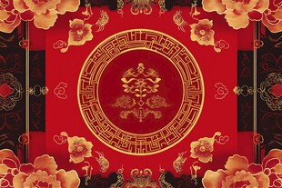 中式喜庆红色传统花纹图案