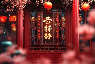 中式新春门景喜庆氛围浓