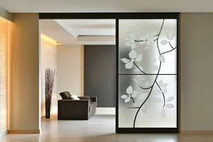 简约中式花纹玻璃隔断门