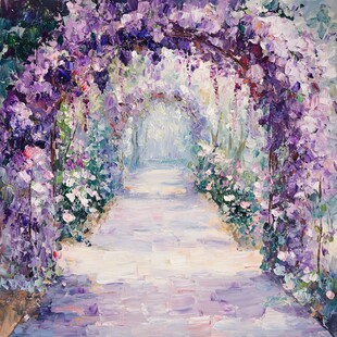 梦幻紫藤花拱形小径油画