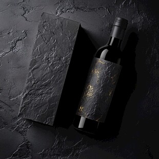 黑底奢华红酒与包装盒展示