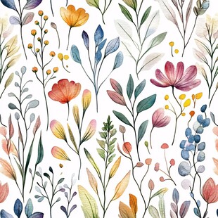 手绘水彩风花卉植物图案