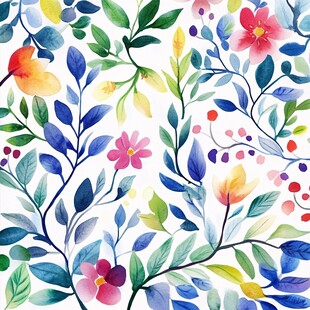 水彩花卉植物无缝图案