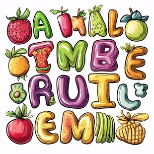 水果主题卡通字母插画