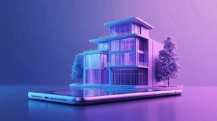 手机上的梦幻紫色现代别墅