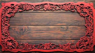 红色雕花边框木质背景