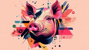 多彩几何风卡通猪头插画