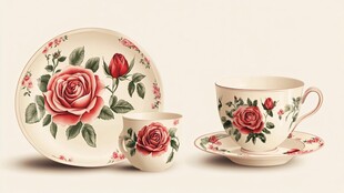 玫瑰花纹精致陶瓷茶具