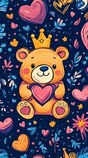 可爱小熊爱心梦幻插画