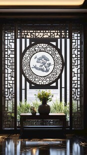 中式典雅屏风前的雅致景致