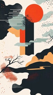 抽象山水风景艺术插画