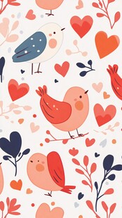 可爱小鸟爱心花卉图案