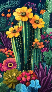 绚丽仙人掌花卉插画世界