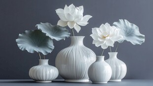 素雅白瓷花瓶与荷花摆件