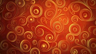 橙红色卷曲线条花纹背景