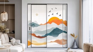 简约山水风客厅移门装饰