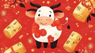 可爱小牛贺岁喜庆插画