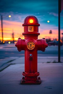 黄昏下的红色消防栓