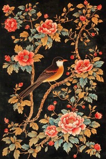 花鸟图 鸟栖繁花枝头