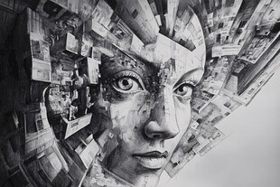 抽象人脸与建筑融合艺术