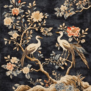 中式花鸟刺绣精美图案