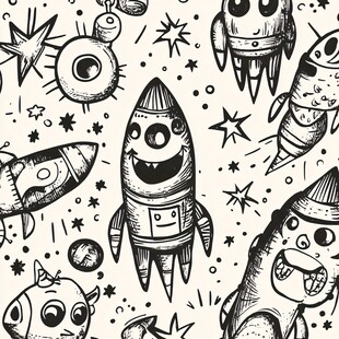 卡通风格的趣味太空元素图案