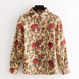 复古花卉印花长袖衬衫