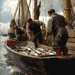 渔民船上忙碌收获满船鱼