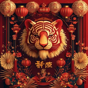 虎年新春喜庆装饰插画