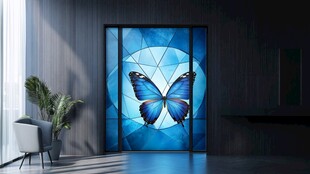 蓝色蝴蝶艺术玻璃移门