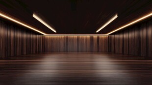 空旷木质室内空间灯光效果